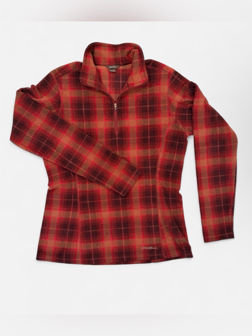 Eddie Bauer Plaid Fleece Quarter Zip Pullover – Size S